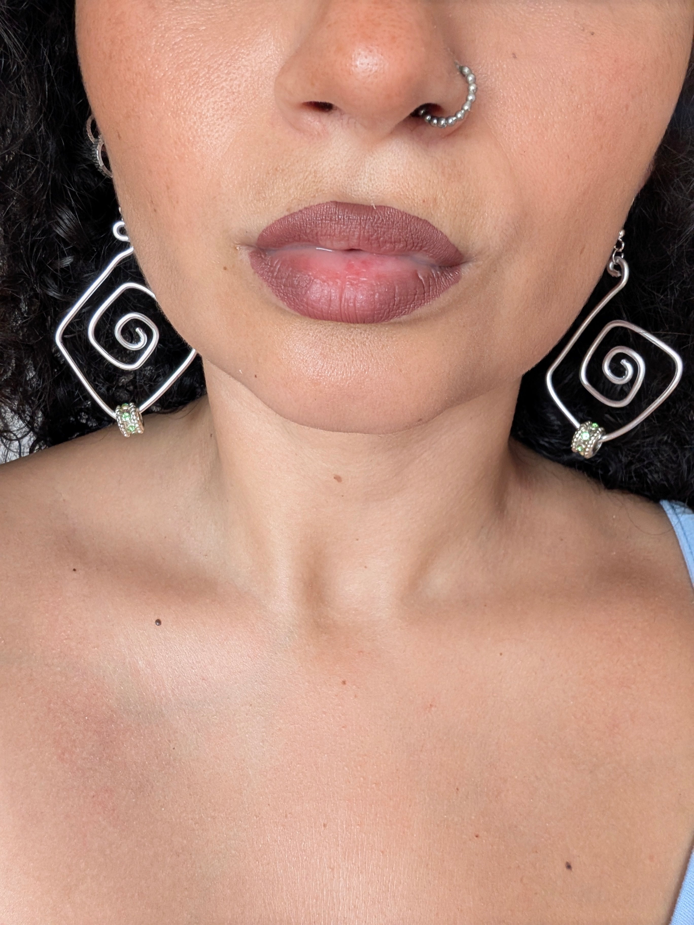 Green Square Spiral Earrings | Handmade Aluminium Statement Earrings