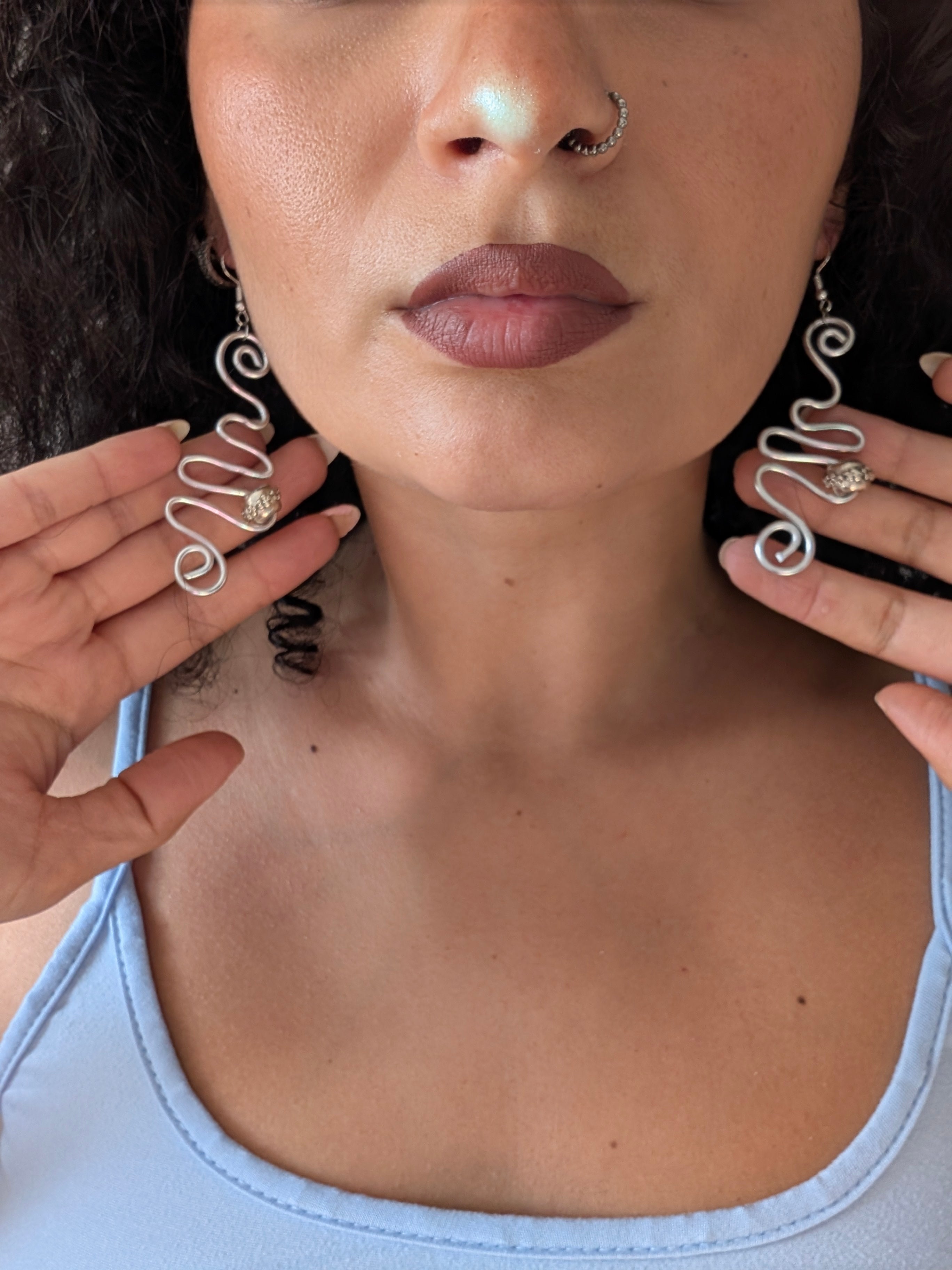 Silver Wavy Spiral Earrings | Statement Jewellery