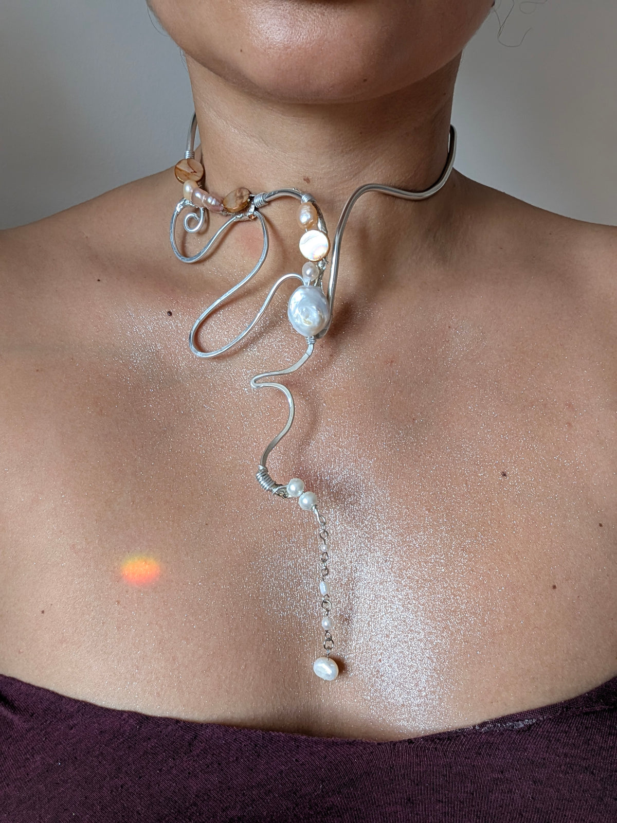 Sculptural Baroque Pearl Wire Choker