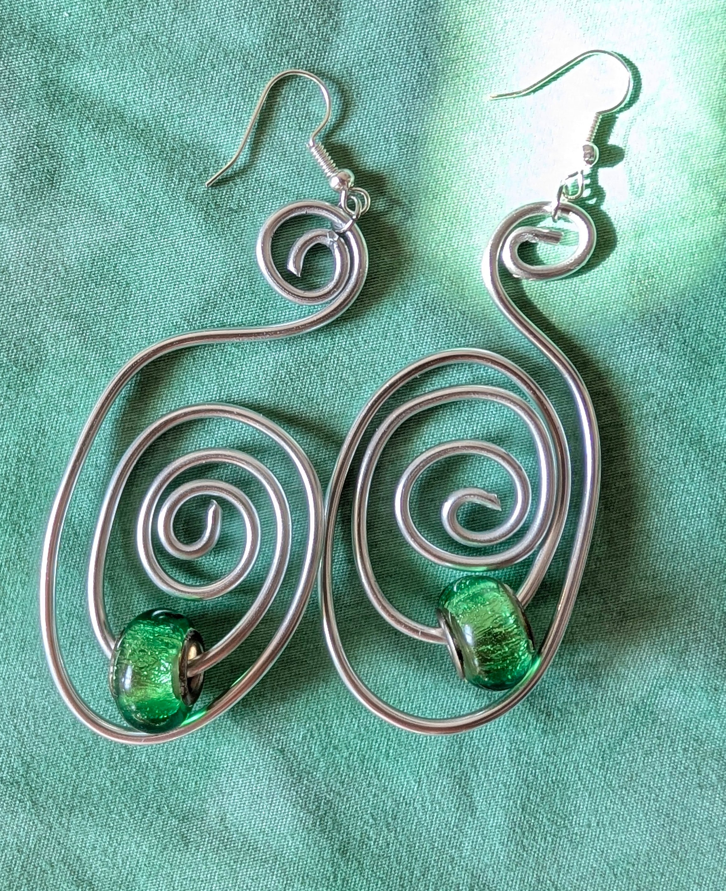 Green Spiral Earrings | Handmade Aluminium Statement Earrings