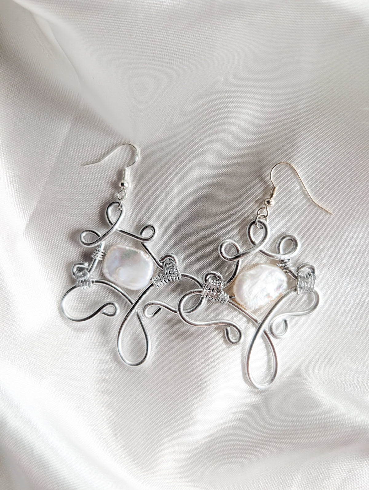 Art Nouveau Pearl Wire Wrapped Earrings