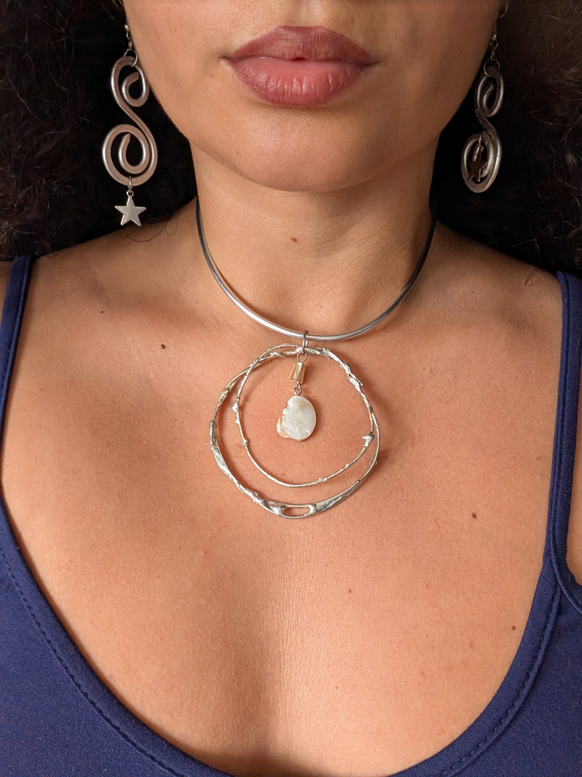 Organic Sculptural Pearl Pendant Choker