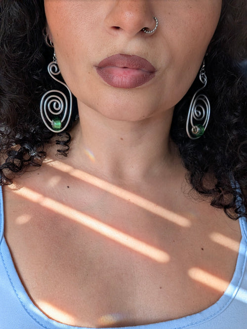 Green Spiral Earrings | Handmade Aluminium Statement Earrings