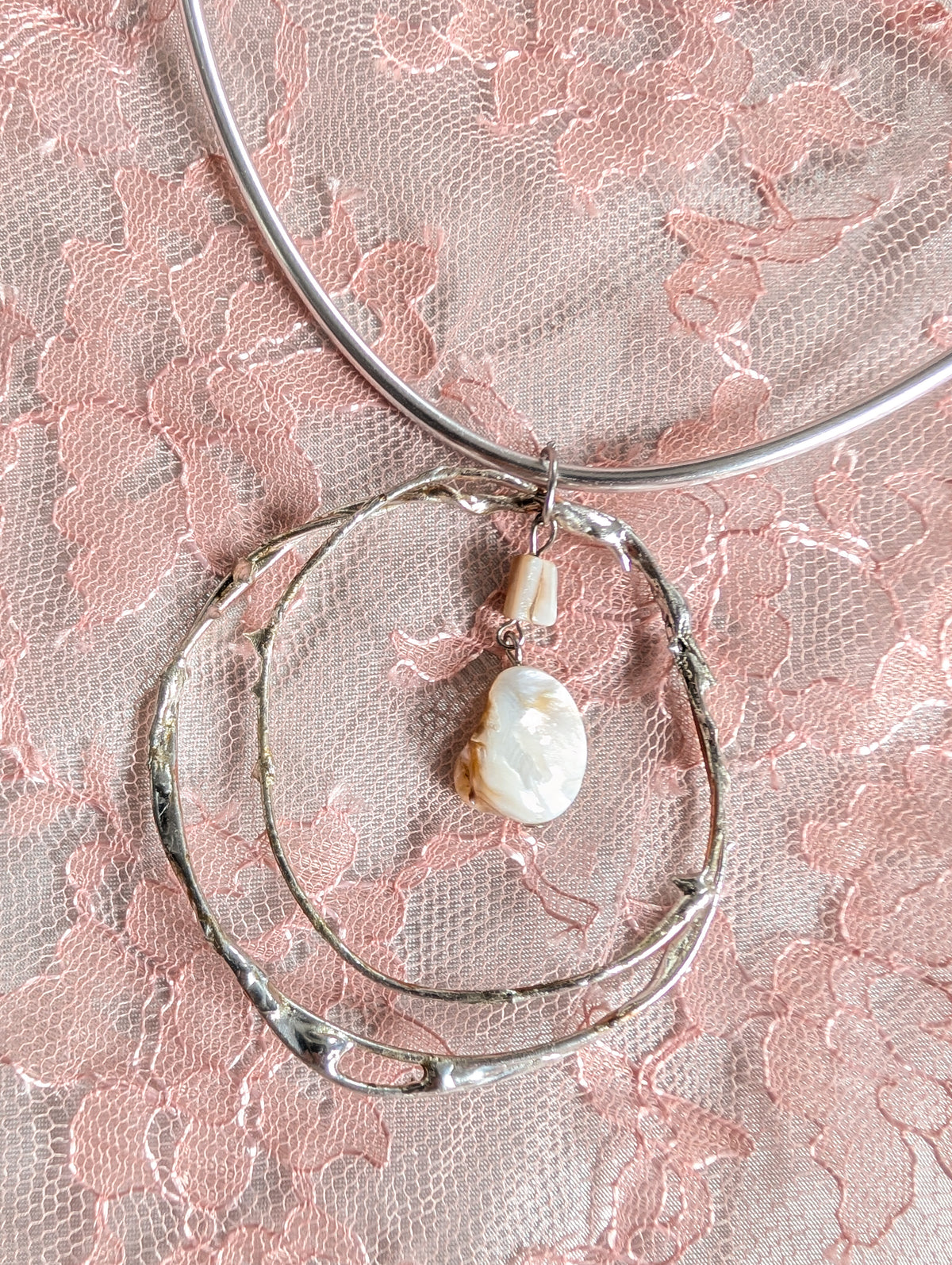 Organic Sculptural Pearl Pendant Choker