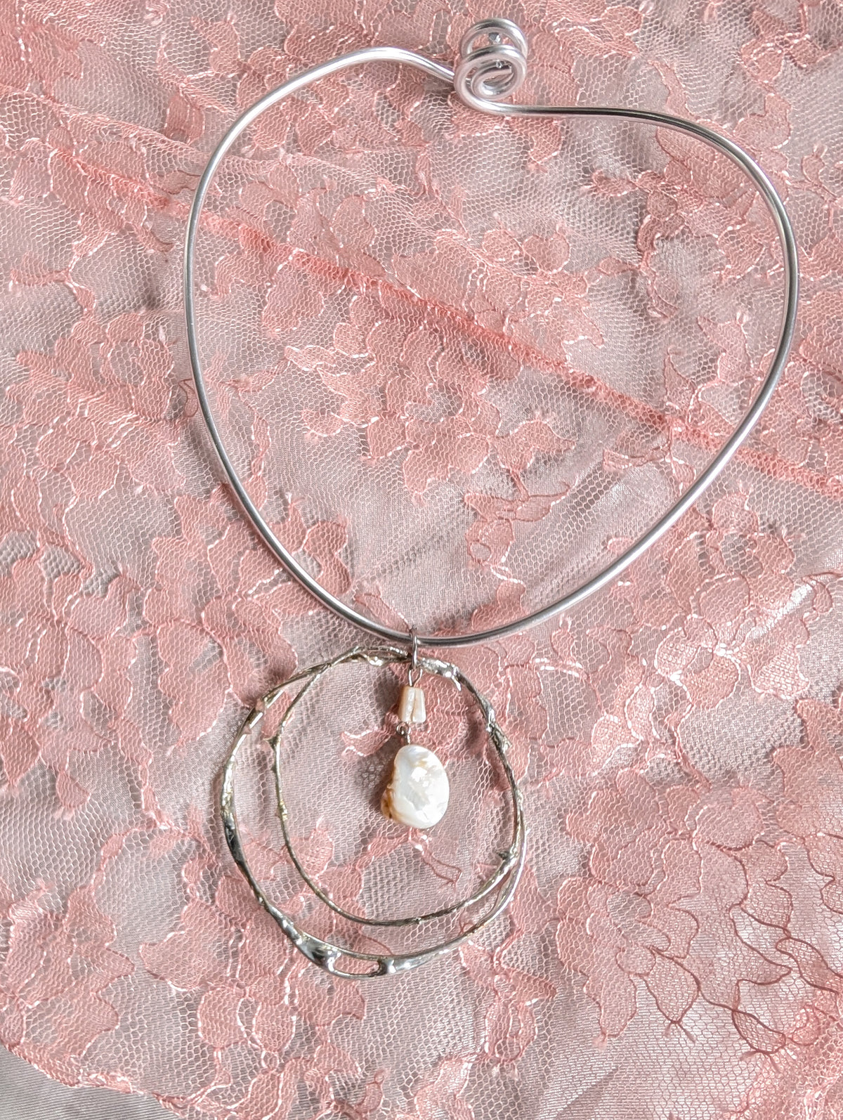 Organic Sculptural Pearl Pendant Choker