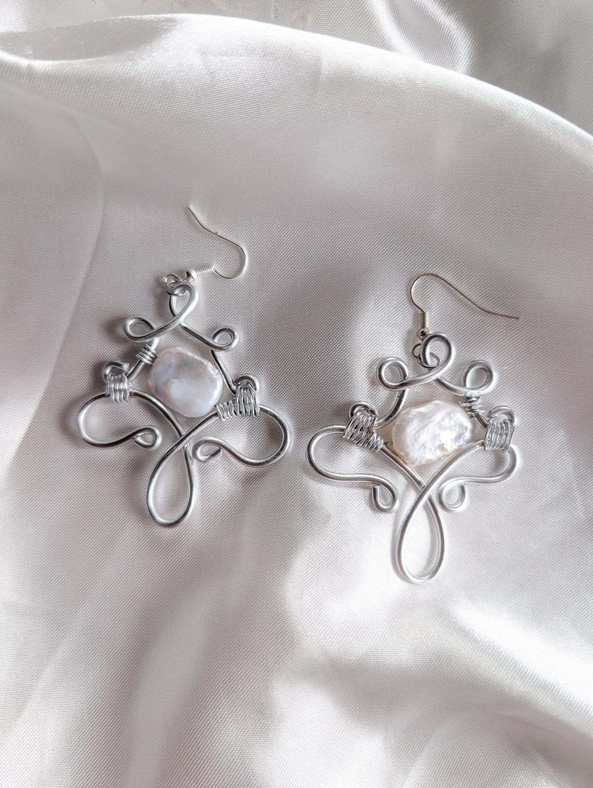 Art Nouveau Pearl Wire Wrapped Earrings